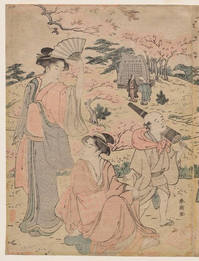 Mulheres vendo as flores de cerejeira em Asukayama de Katsukawa Shuncho