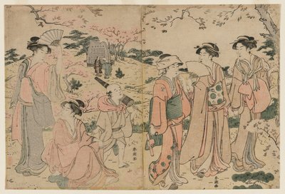 Mulheres que vêem Cherry Blossoms em Asukayama, década de 1780. de Katsukawa Shuncho