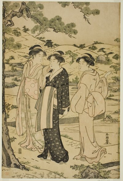 Mulheres visitando um santuário Inari de Katsukawa Shuncho