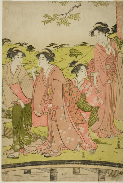 Mulheres visitando um santuário Inari de Katsukawa Shuncho