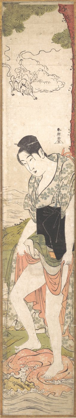 Jovem Mulher Lavando Roupas no Rio, final do século XVIII - início do século XIX. de Katsukawa Shuncho