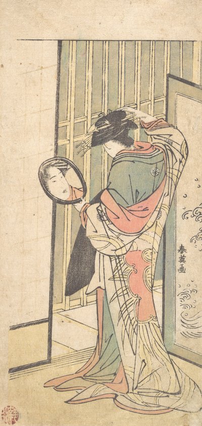 Uma cortesã olhando seu reflexo em um espelho de mão, c. 1787. de Katsukawa Shun