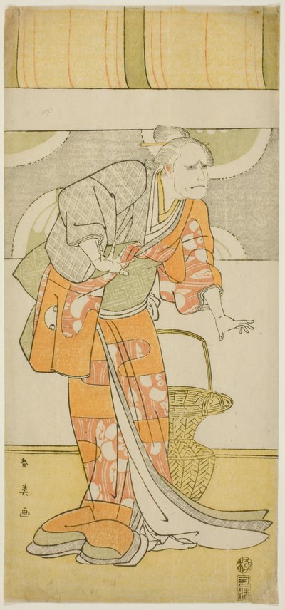 O ator Arashi Ryûzô II no papel de Hachijô em "Calendário Pilar dos Clãs Genji e Heike" ("Gempei hashira-goyomi") de Katsukawa Shun