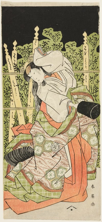 Ator Segawa Kikunojô III Possivelmente como Ono no Komachi em "Komachi Village: Ano Novo no Teatro" ("Komachimura shibai no shôgatsu") de Katsukawa Shun