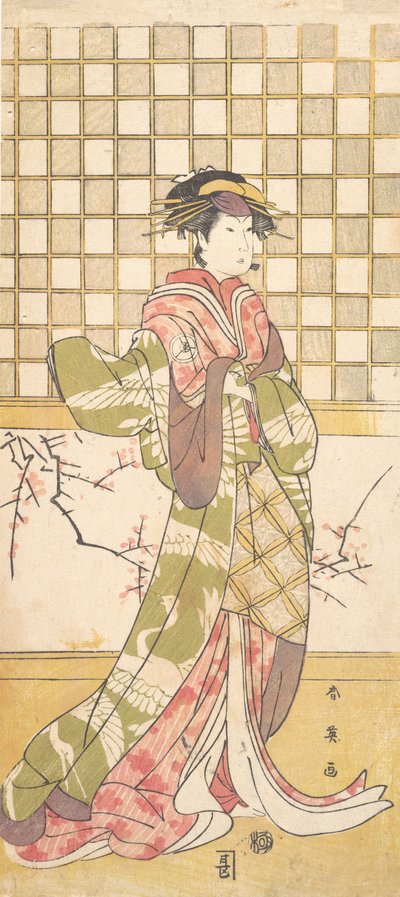 Um ator do clã Iwai como mulher, ca. 1795. de Katsukawa Shun