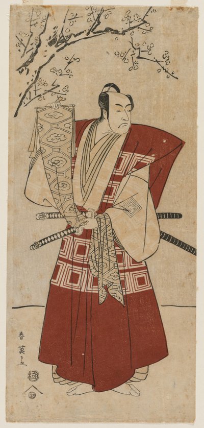 Ichikawa Monnosuke II como um senhor segurando uma bandeira, 1791. de Katsukawa Shunei