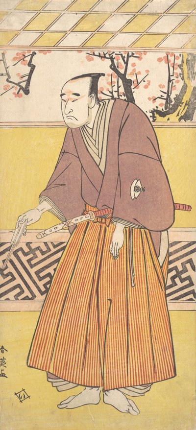 O ator Onoye Matsusuke I, como um homem segurando um leque fechado na mão direita, ca. 1780. de Katsukawa Shun