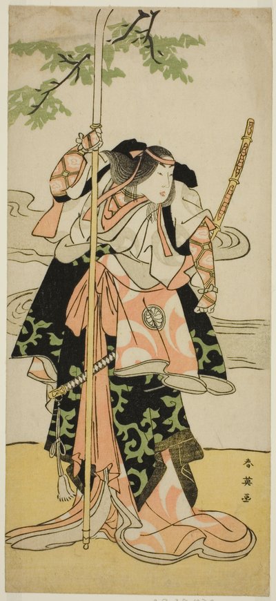 O ator Segawa Kikunojo III como Lady Tomoe (Tomoe Gozen) na peça Yasa Gumbai Miyako no Jindori, representada no Teatro Miyako no décimo primeiro mês de 1793 de Katsukawa Shun