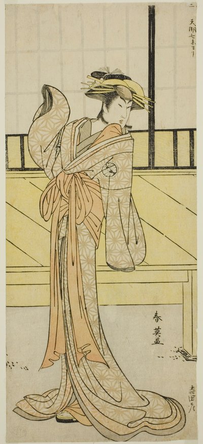 O ator Segawa Kikunojo III como Okaru na peça Kanadehon Chushingura, representada no Teatro Morita no oitavo mês de 1787 de Katsukawa Shun