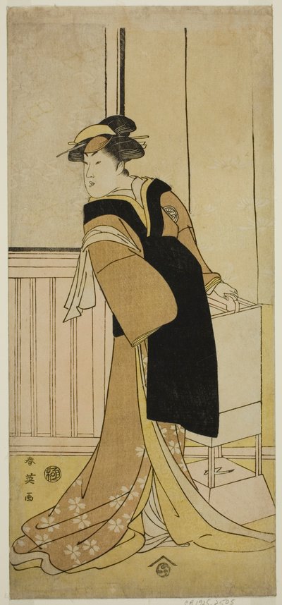 O ator Segawa Kikunojo III como Otoma () na peça Sayo no Nakayama Hiiki no Tsurigane (), representada no Teatro Nakamura () no décimo primeiro mês de 1790 () de Katsukawa Shun
