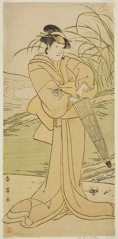 O ator Yamashita Kinsaku II como Okaya na peça Yomogi Fuku Noki no Tamamizu, representada no Teatro Kiri no quinto mês de 1795 de Katsukawa Shun