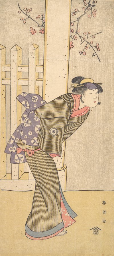 O Quarto Iwai Hanshiro como uma mulher sob um Torii, ca. 1791 de Katsukawa Shun