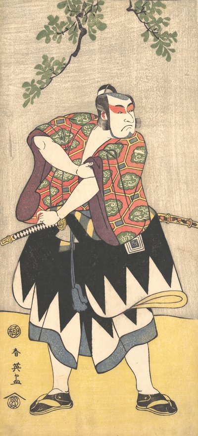 O segundo Ichikawa Monnosuke como um homem vestido de quimono, ca. 1793. de Katsukawa Shun