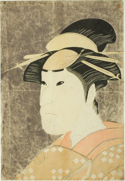 O ator Sanogawa Ichimatsu III como a prostituta Onayo de Gion na peça "Hana-ayame Bunroku Soga", representada no Teatro Miyako no quinto mês de 1794 de Katsukawa Shun