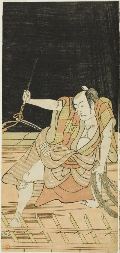 Os actores Nakamura Nakazô I como Danshichi Kurobei e Ichikawa Danjûrô V como Issun Tokubei em "Espelho de Osaka no Festival de verão" ("Natsu MatsuriNaniwa Kagami") de Katsukawa Shunkо̄