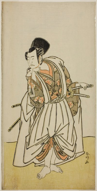 O ator Ichikawa Yaozo II como Sakura-maru na peça Sugawara Denju Tenarai Kagami, representada no Teatro Ichimura no sétimo mês de 1776 de Katsukawa Shunkо̄