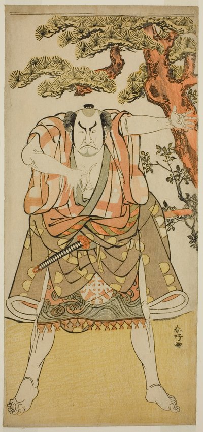 O ator Nakamura Nakazo I como Yakko Nakahei disfarçado de Miura Arajiro () da peça Ise Heishi Eigo no Koyomi (), representada no Teatro Ichimura () no décimo primeiro mês de 1782 () de Katsukawa Shunkо̄