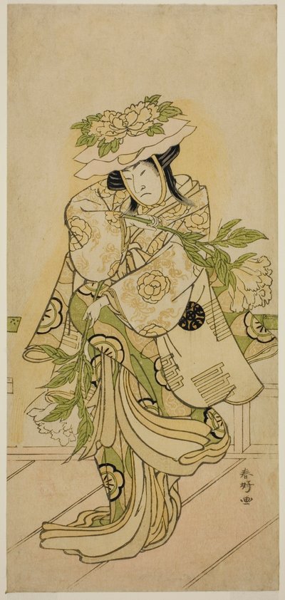 O ator Nakamura Nakazo I numa dança Shak-kyo na peça Aioi Jishi, representada no Teatro Ichimura no quarto mês de 1784 de Katsukawa Shunkо̄