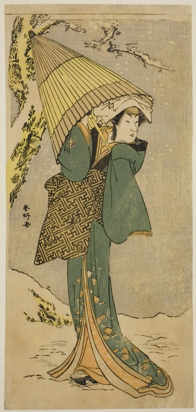 O ator Nakamura Riko I como Kiyotaki na peça Oakinai Hiru ga Kojima, representada no Teatro Nakamura no décimo primeiro mês de 1784 de Katsukawa Shunkо̄