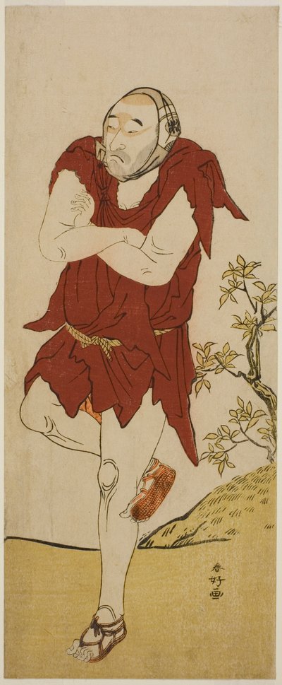 O ator Onoe Matsusuke I como monge mendicante (Gannin Bozu) na peça Keisei Ide no Yamabuki, representada no Teatro Nakamura no quinto mês de 1787 de Katsukawa Shunkо̄