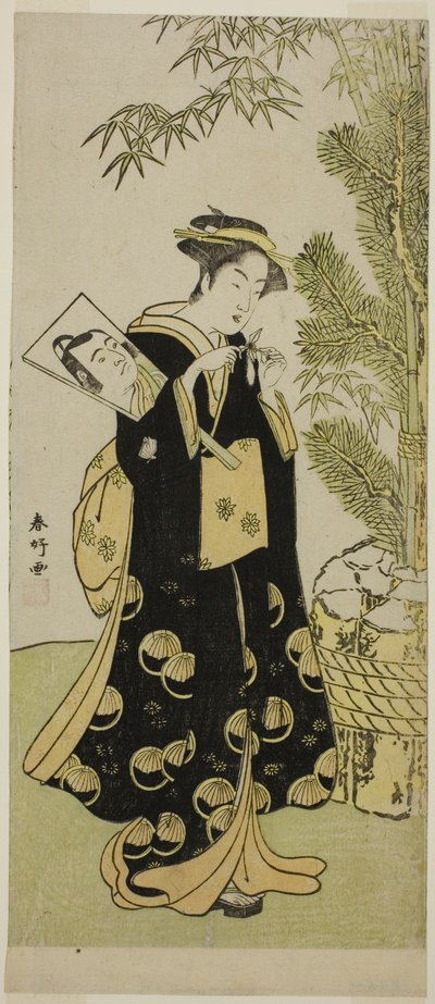 O ator Segawa Kikunojo III como Otora na peça Ume-goyomi Akebono Soga, representada no Teatro Ichimura no terceiro mês de 1780 de Katsukawa Shunkо̄