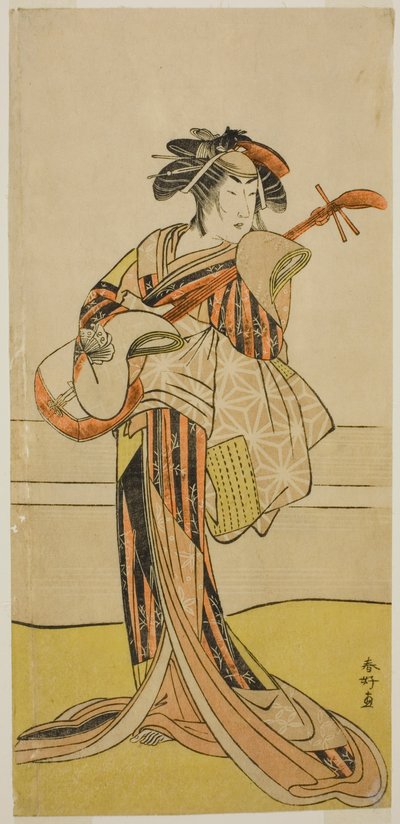 O ator Yamashita Mangiku I como Osan na peça Kitekaeru Nishiki no Wakayaka, representada no Teatro Nakamura no décimo primeiro mês de 1780 de Katsukawa Shunkо̄