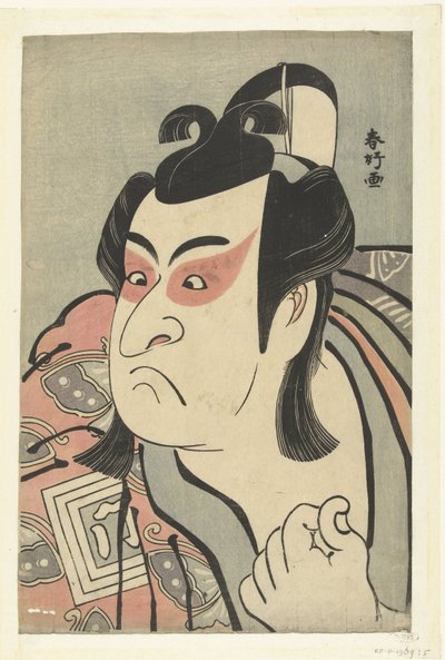 Retrato do busto do ator Ichikawa Monnosuke II no papel de Soga no Goro. de Katsukawa Shunko