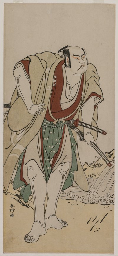 Otani Hiroji III como um Samurai ao lado de um riacho de Katsukawa Shunko