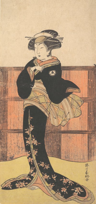 O Quarto Iwai Hanshiro como Mulher em um Kimono Negro, ca. 1778 de Katsukawa Shunko