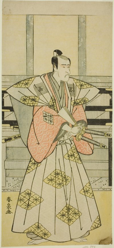 O Ator Ichikawa Komazo III como Fuji Sakon (?) na Peça Egara Tenjin Risho Kagami (?), Realizada no Teatro Nakamura (?) no Terceiro Mês, 1789 (?) de Katsukawa Shunsen