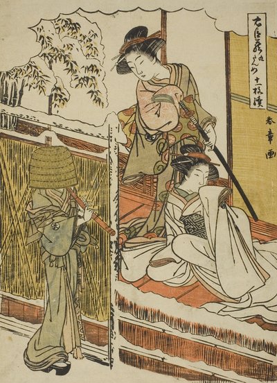 Acto Nove: Casa de Yuranosuke em Yamashina da peça Chushingura (Tesouro dos Retentores Leais), c.1779-80 (impressão a cores de bloco de madeira; chuban) de Katsukawa Shunsho