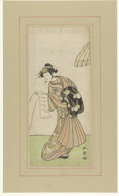 Actor Yamashita Kinsaku II no papel da cortesã Agemaki de Katsukawa Shunsho