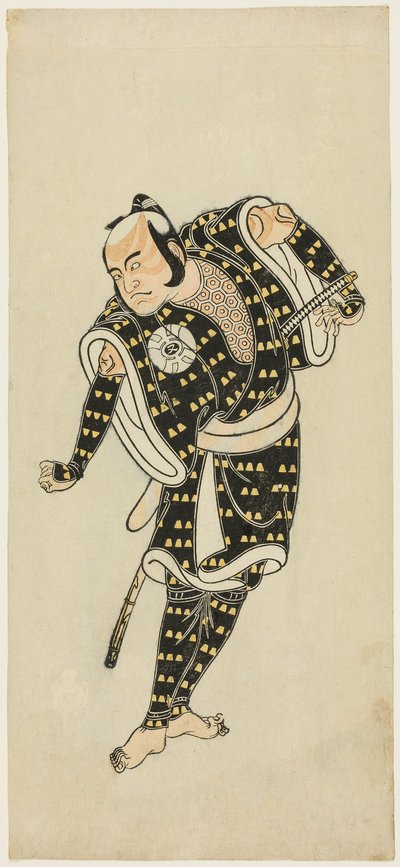Ator Bandô Matatarô IV como Gempachibyôe em "Snowflakes: Plum Blossoms Kaomise" ("Mutsu no hana ume no kaomise") de Katsukawa Shunsho