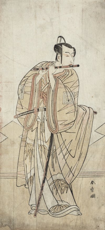 Um Actor a Tocar Flauta (impressão em bloco de madeira) de Katsukawa Shunsho