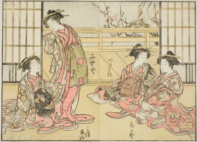Cortesãs do Kadotamaya, do livro "Espelho de Belas Mulheres dos Bairros do Prazer (Seiro bijin awase sugata kagami)", vol. 1 de Katsukawa Shunsho