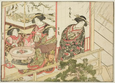 Cortesãs do Kiribishiya, do livro "Espelho de Belas Mulheres dos Bairros do Prazer (Seiro bijin awase sugata kagami)", vol. 2 de Katsukawa Shunsho