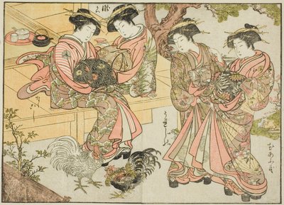 Cortesãs do Ogiya, do livro "Espelho das Belas Mulheres dos Bairros do Prazer (Seiro bijin awase sugata kagami)", vol. 1 de Katsukawa Shunsho