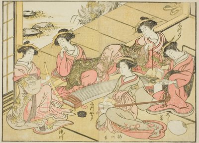 Cortesãs do Tamaya, do livro "Espelho das Belas Mulheres dos Bairros do Prazer (Seiro bijin awase sugata kagami)", vol. 1 de Katsukawa Shunsho