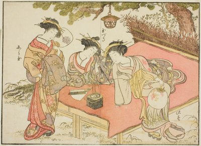 Cortesãs do Yadaya, do livro "Espelho das Belas Mulheres dos Bairros do Prazer (Seiro bijin awase sugata kagami)", vol. 1 de Katsukawa Shunsho