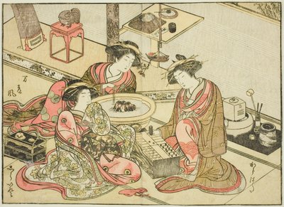 Cortesãs do Yamashiroya, do livro "Espelho de Belas Mulheres dos Bairros do Prazer (Seiro bijin awase sugata kagami)", vol. 2 de Katsukawa Shunsho
