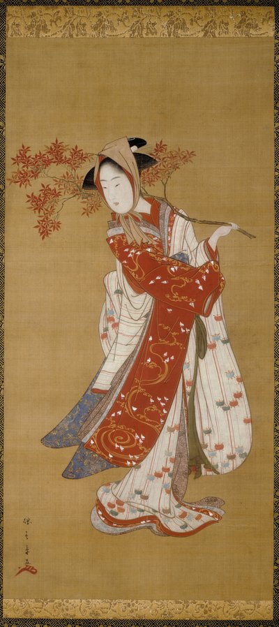 Dançarino com um ramo de bordo de Katsukawa Shunsho