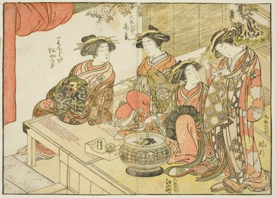 Quatro cortesãs de várias casas, do livro "Espelho de Belas Mulheres dos Bairros do Prazer (Seiro bijin awase sugata kagami)", vol. 3 de Katsukawa Shunsho
