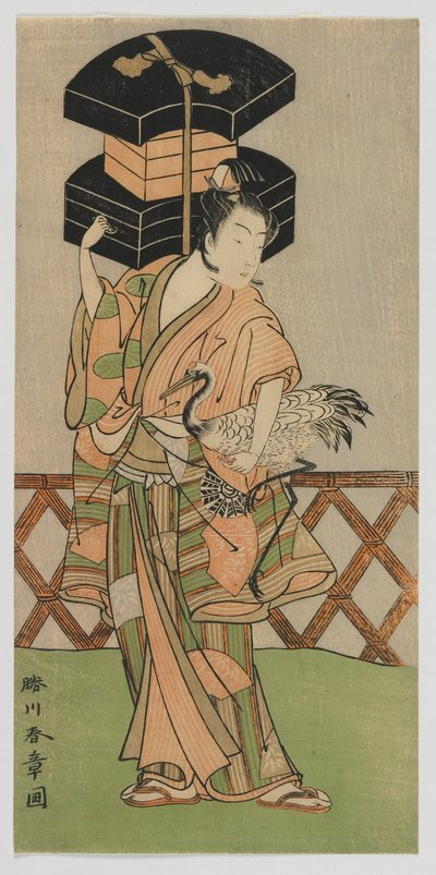 Actor Kabuki Nakamura Noshio como Fan Vendor, período Edo, meados dos anos 1770 (impressão em bloco de madeira a cores) de Katsukawa Shunsho