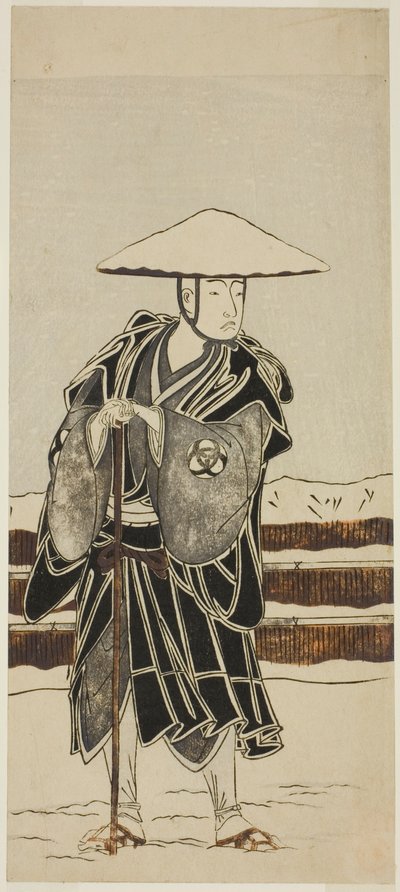 O Ator Bando Mitsugoro I como Abade Saimyo-ji Tokiyori, Disfarçado de Monge, no Joruri "Onna Hachi no Ki" (Uma Versão Feminina de "The Potted Trees") da Parte Dois da Peça Onna Aruji Hatsuyuki no Sekai (A Mulher como Mestre: O Mundo da Primeira Neve) de Katsukawa Shunsho