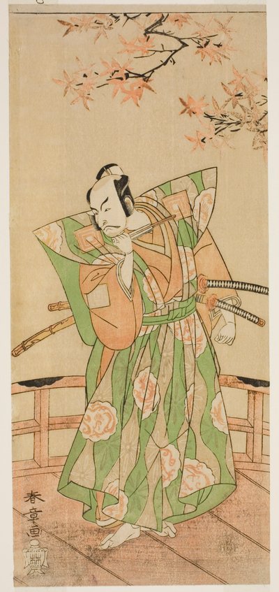 The Actor Ichikawa Danjuro V as Momonoi Wakasanosuke Yasuchika (?) in the Play Kanadehon Chushingura (?), Performed at the Nakamura Theater (?) in the Fifth Month, 1771 (?) de Katsukawa Shunsho