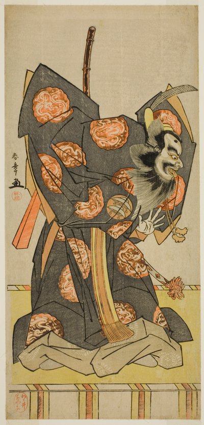 Tee c e r Nakashima Mihoemon Good s Sake fraco balconista Te Pay Shomon Primeira neve irracional, per forr me d em te Nakamura ter r membro do sétimo portão, 1777 de Katsukawa Shunsho