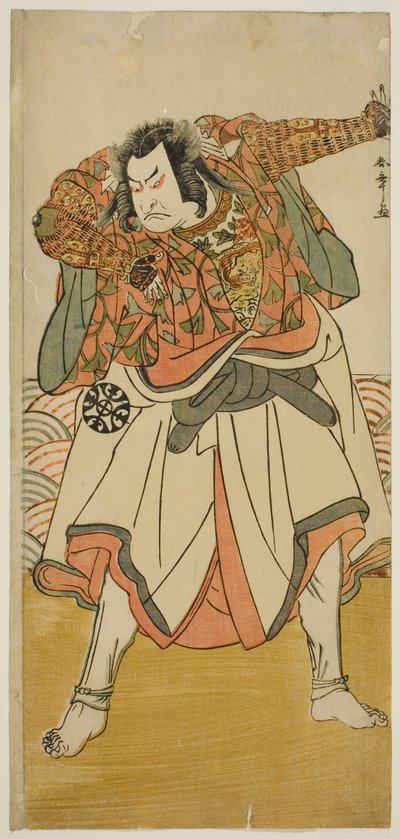 O ator Nakamura Nakazo I como Chinzei Hachiro Tametomo disfarçado de monge asceta, na peça Kitekaeru Nishiki no Wakayaka, apresentada no Teatro Nakamura no décimo primeiro mês, 1780 de Katsukawa Shunsho