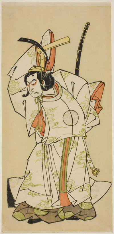 O ator Nakamura Nakazo I como Príncipe Koreakira (?) na peça Gohiiki Kanjincho, apresentada no Teatro Nakamura no décimo primeiro mês, 1773 de Katsukawa Shunsho