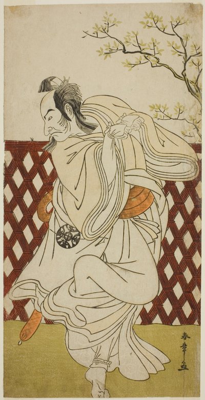 O ator Nakamura Nakazo I como Sakon-gitsune na peça Hana-zumo Genji Hiiki, realizada no Teatro Nakamura no décimo primeiro mês de 1775 de Katsukawa Shunsho