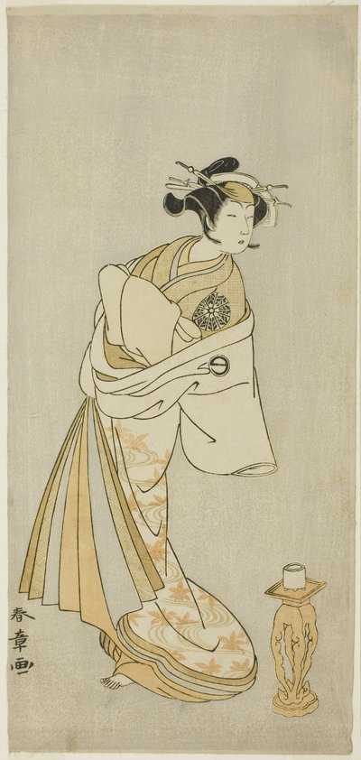 O Ator Nakamura Noshio I como o Espírito da Cortesã Takao, na Sequência de Dança Shosagoto "Sono Utsushi-e Matsu ni Kaede" (A Shadow-Picture of Pine and Maple), a última cena da segunda parte da peça Keisei Momiji no Uchikake (Cortesã em um Over-K de Katsukawa Shunsho